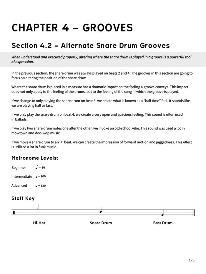 Section 4.2 - Alternate Snare Drum Grooves Intro Page